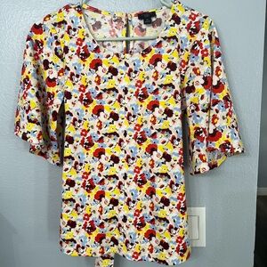 Ann Taylor floral 1/2 Wide sleeve tie waist Stretch knit top